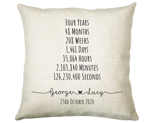 Personalised 4th Anniversary Cotton Gift Cushion Four Years Custom Design Gift Valentines Present - Wedding Cushion Pillow Gift CS469