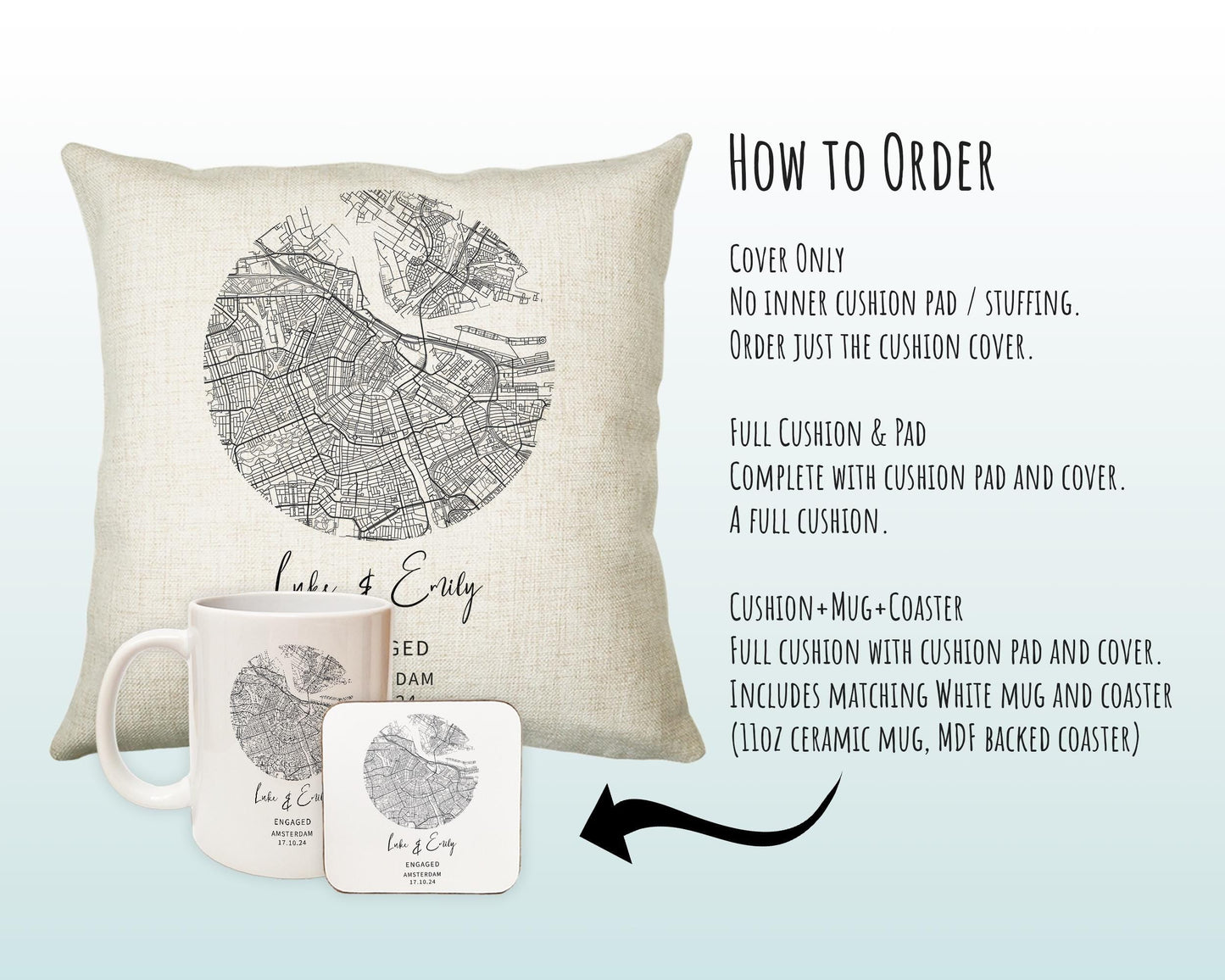 Personalised City Map Cushion Amsterdam Anniversary Engagement Wedding Gift Name Design - Cushion Pillow Gift For New Home Owners CS443