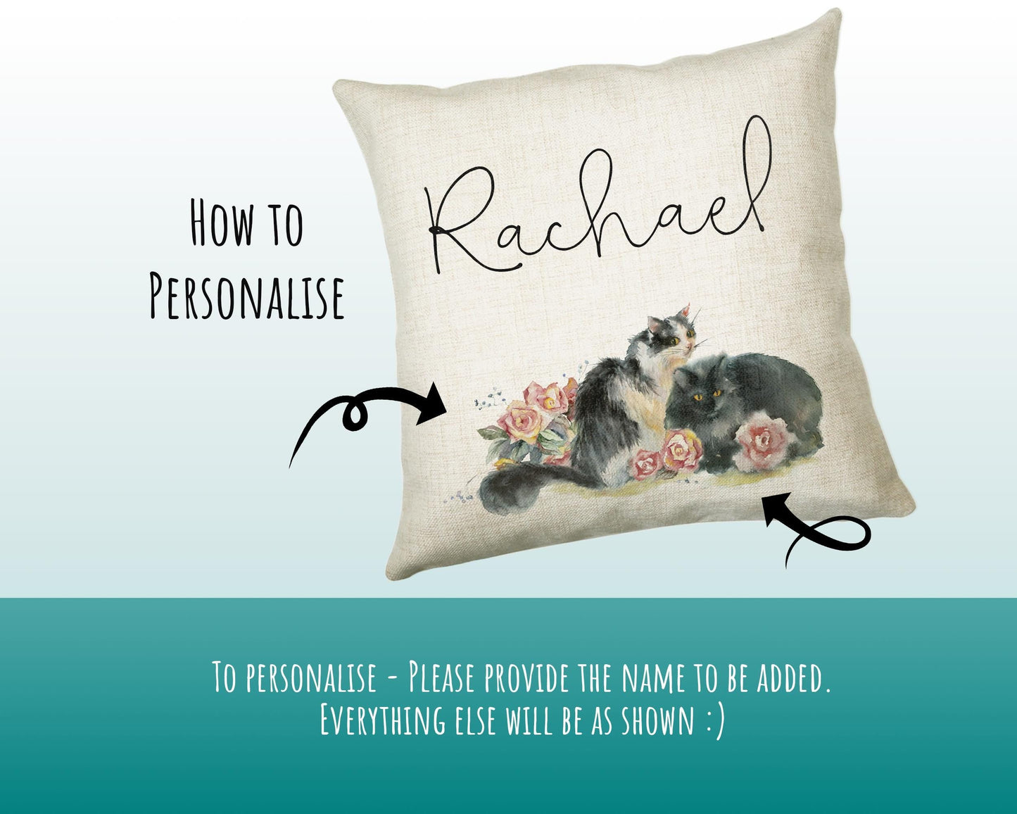 Personalised Cat Lover Cushion Gift Printed Name Design - Cushion Throw Pillow Gift For Boys Nursery Bedroom Birthday Christmas Gift CS040