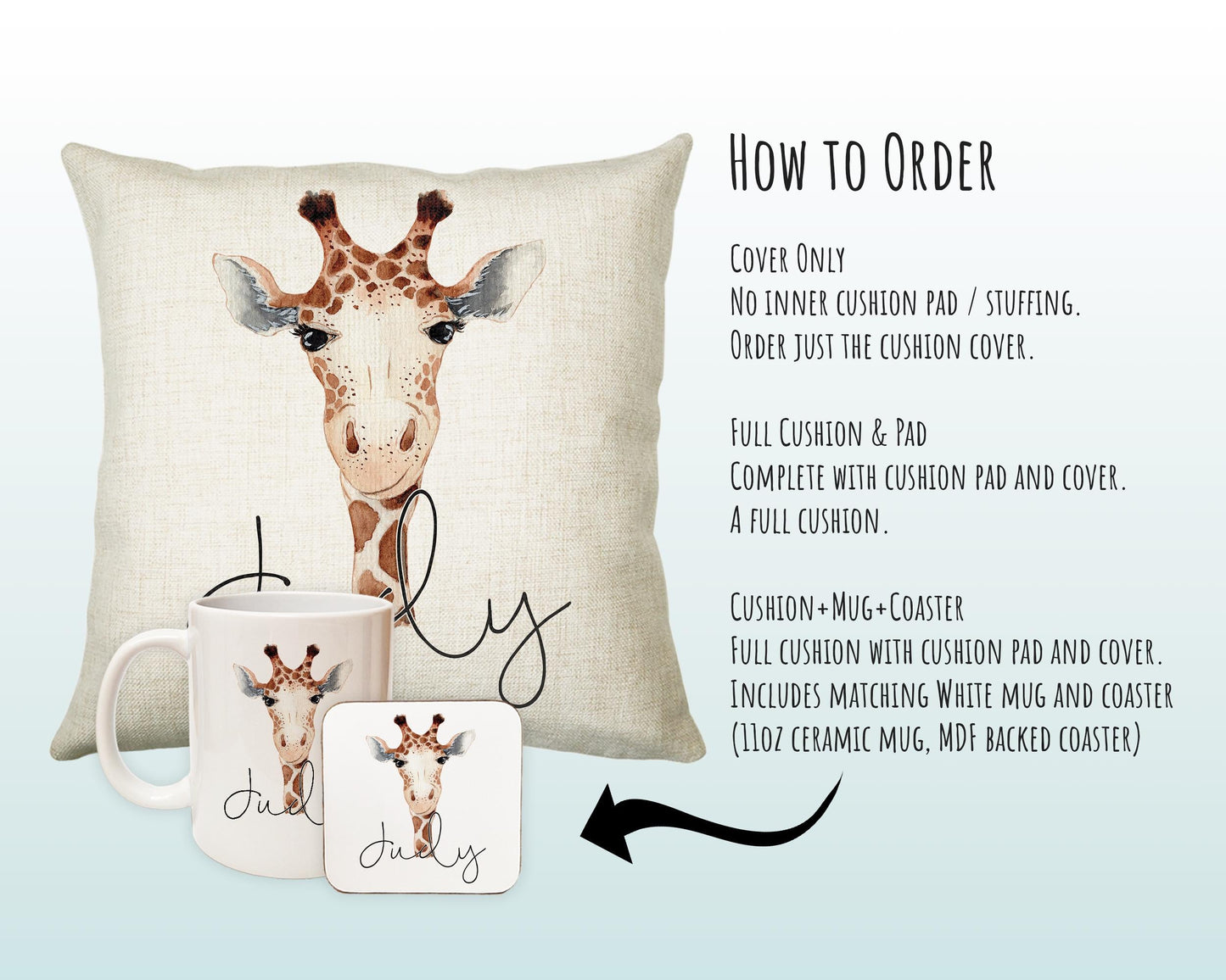 Personalised Giraffe Cushion Gift Printed Name Design - Cushion Throw Pillow Gift For Mum Dad Friend Bedroom Birthday Christmas Gift CS156
