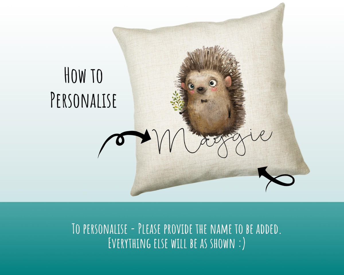 Personalised Hedgehog Cushion Gift Printed Name Design - Cushion Throw Pillow Gift For Mum Dad Friend Bedroom Birthday Christmas Gift CS087