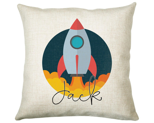Personalised Space Rocket Cushion Gift Printed Name Design Cushion Throw Pillow Gift For Boys Nursery Bedroom Birthday Christmas Gift CS011