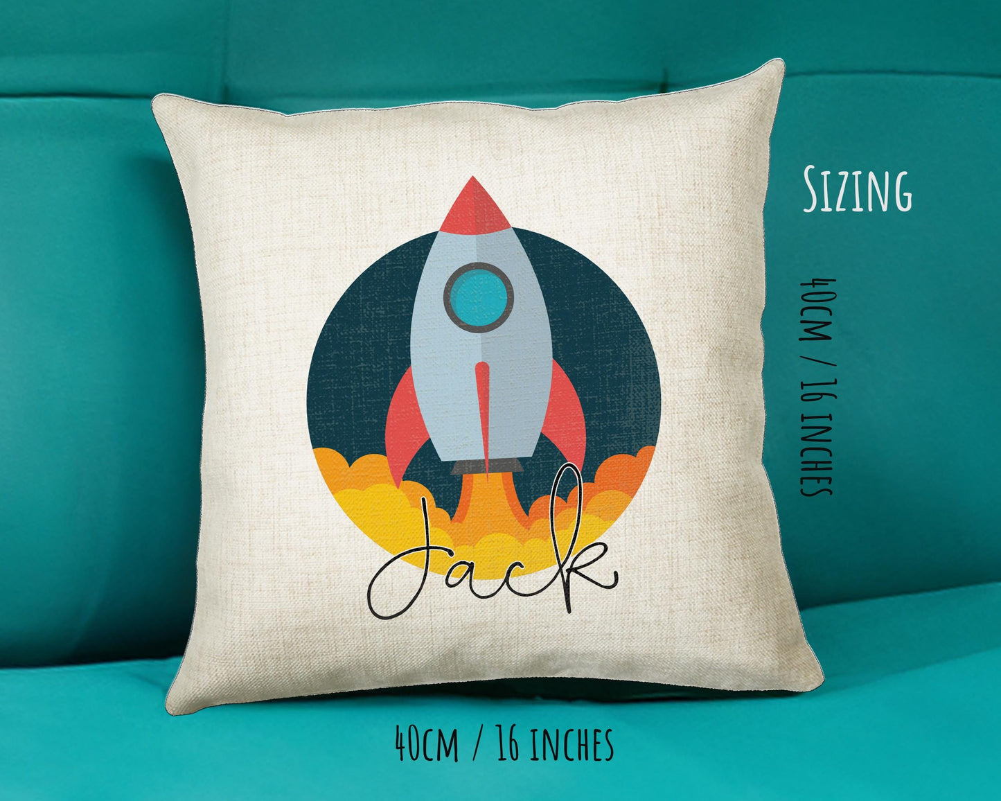 Personalised Space Rocket Cushion Gift Printed Name Design Cushion Throw Pillow Gift For Boys Nursery Bedroom Birthday Christmas Gift CS011