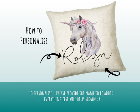 Personalised Unicorn Cushion Gift Printed Name Design - Cushion Throw Pillow Gift For Girls Nursery Bedroom Birthday Christmas Gift CS050