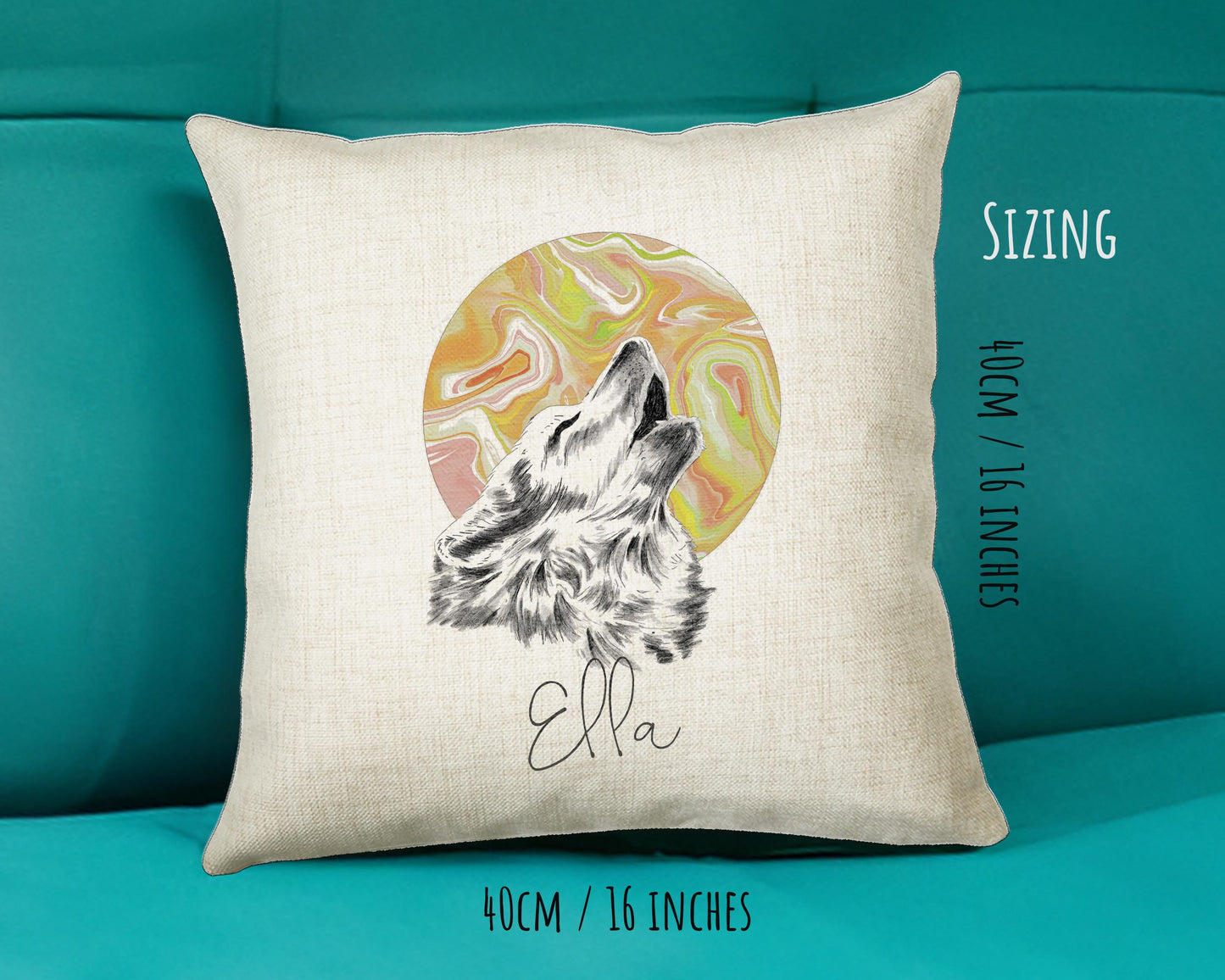 Personalised Wolf Cushion Gift Printed Name Design Howling Wolf Cushion Throw Pillow Gift For Mum Dad Friend Bedroom Birthday Gift CS405