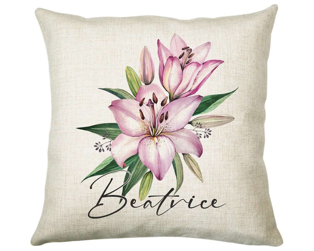 Personalised  Lily Flowers Cushion Gift Printed Name Design - Cushion Throw Pillow Gift For Sitting Room Bedroom Birthday Gift CS491
