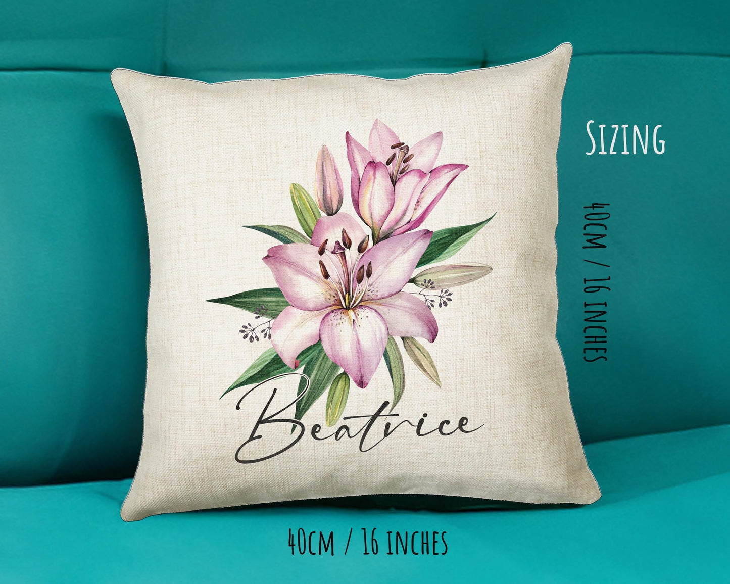 Personalised  Lily Flowers Cushion Gift Printed Name Design - Cushion Throw Pillow Gift For Sitting Room Bedroom Birthday Gift CS491