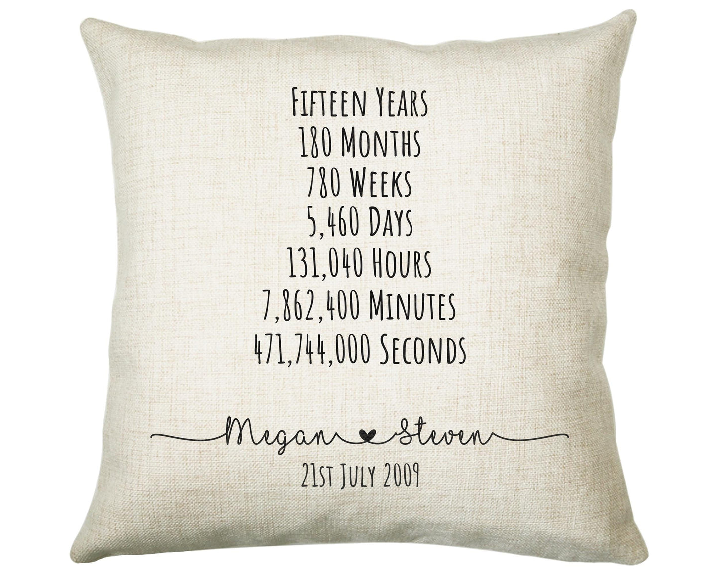Personalised 15th Anniversary Cotton Gift Cushion Fifteen Years Custom Design Gift Valentines Present - Wedding Cushion Pillow Gift CS554