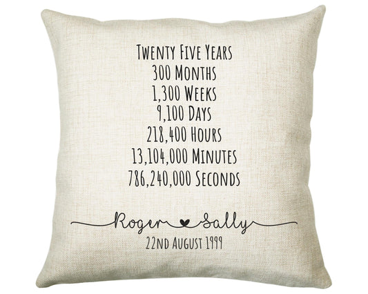 Personalised 25th Anniversary Cotton Gift Cushion Twenty Five Years Custom Design Gift Valentines Present Wedding Cushion Pillow Gift CS555