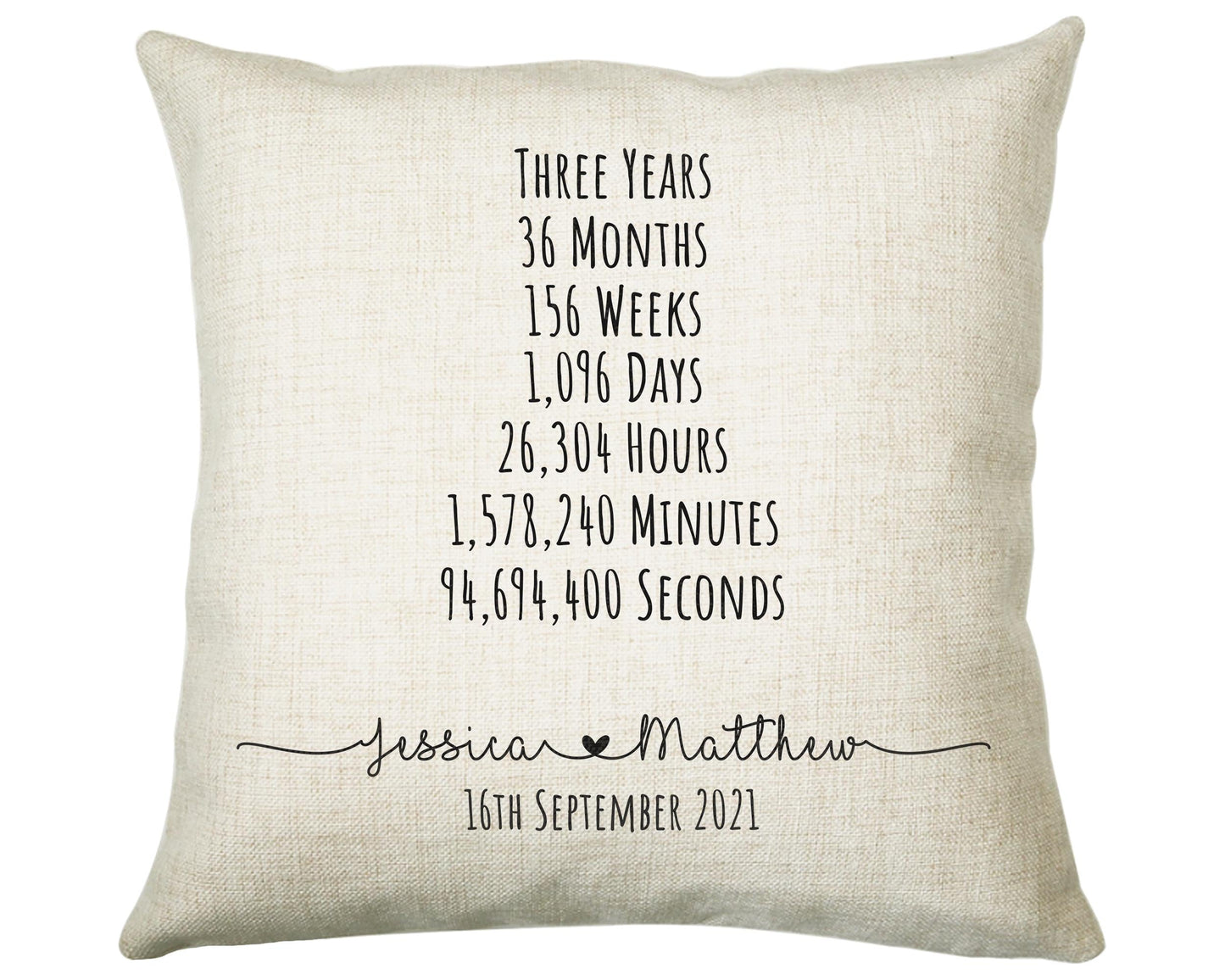 Personalised 3rd Anniversary Cotton Gift Cushion Three Years Custom Design Gift Valentines Present - Wedding Cushion Pillow Gift CS468
