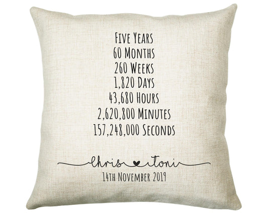 Personalised 5th Anniversary Cotton Gift Cushion Five Years Custom Design Gift Valentines Present - Wedding Cushion Pillow Gift CS470