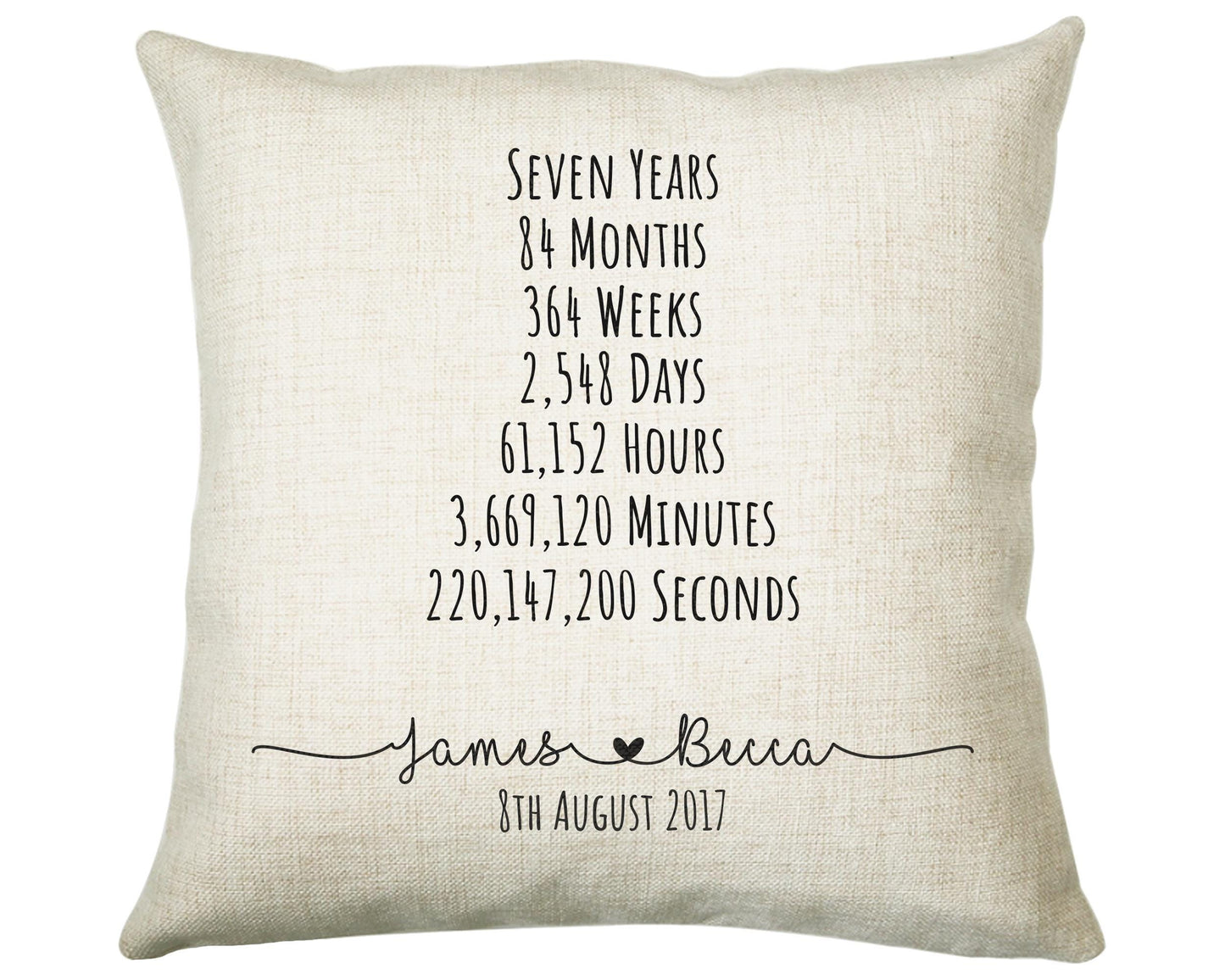 Personalised 7th Anniversary Cotton Gift Cushion Seven Years Custom Design Gift Valentines Present - Wedding Cushion Pillow Gift CS551