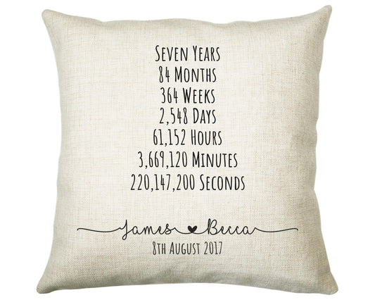 Personalised 7th Anniversary Cotton Gift Cushion Seven Years Custom Design Gift Valentines Present - Wedding Cushion Pillow Gift CS551