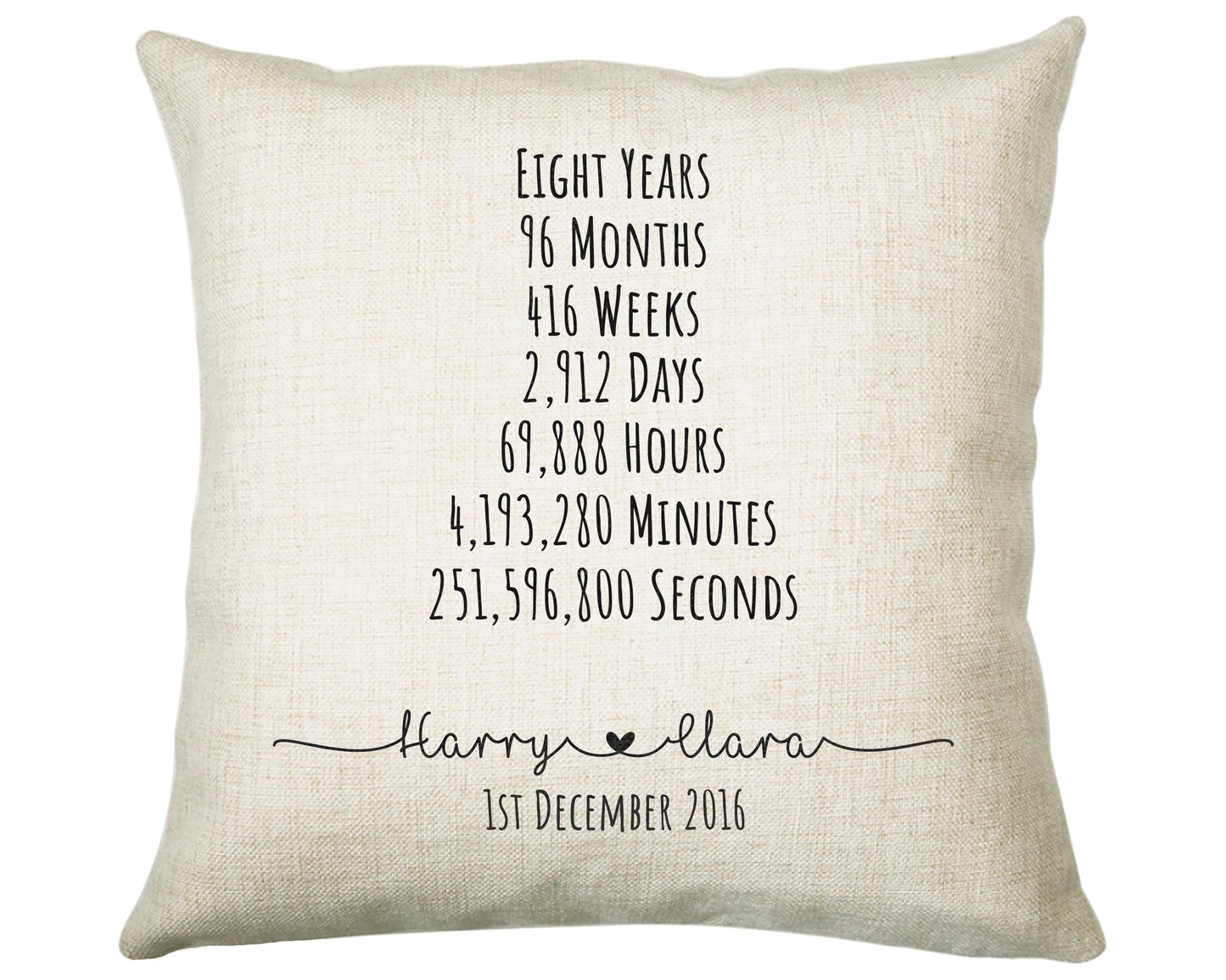 Personalised 8th Anniversary Cotton Gift Cushion Eight Years Custom Design Gift Valentines Present - Wedding Cushion Pillow Gift CS552