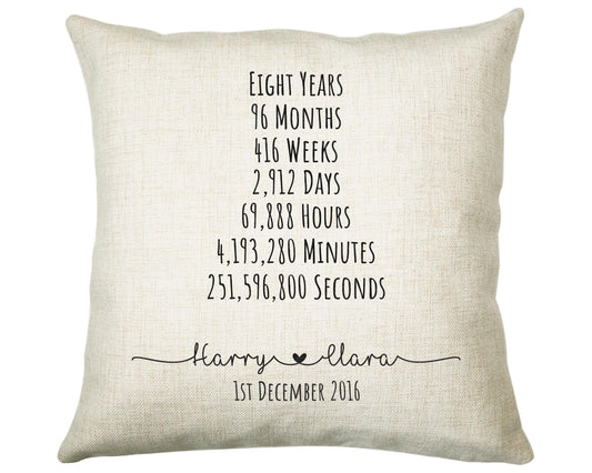 Personalised 8th Anniversary Cotton Gift Cushion Eight Years Custom Design Gift Valentines Present - Wedding Cushion Pillow Gift CS552