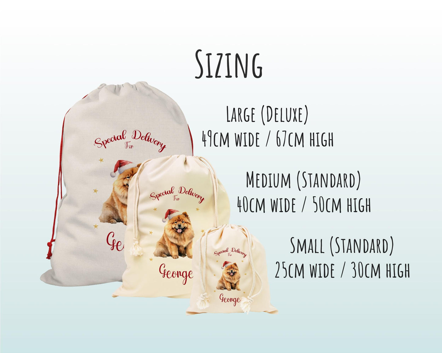 Personalised Chow Chow Large Christmas Sack - Red Drawstring Bag for Xmas Presents - Christmas Eve Bag Box Decoration for Dogs XS086