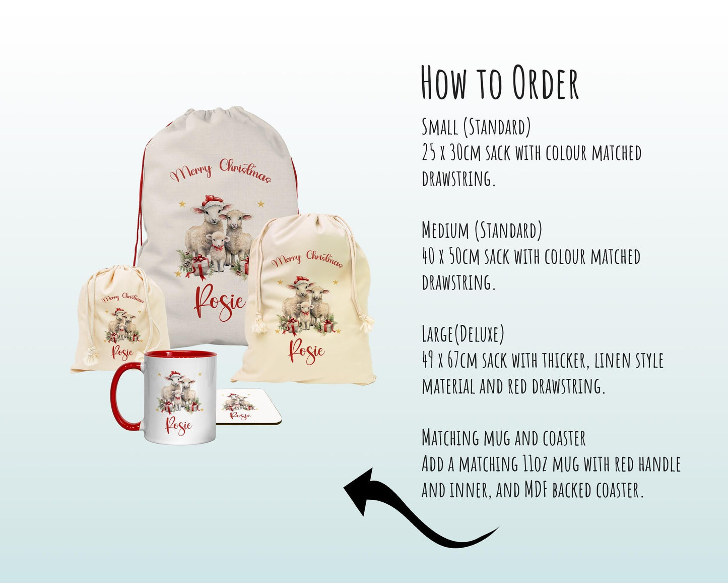 Personalized Christmas Sack – Cute Sheep Lamb Design, Xmas Gift Bag XS061