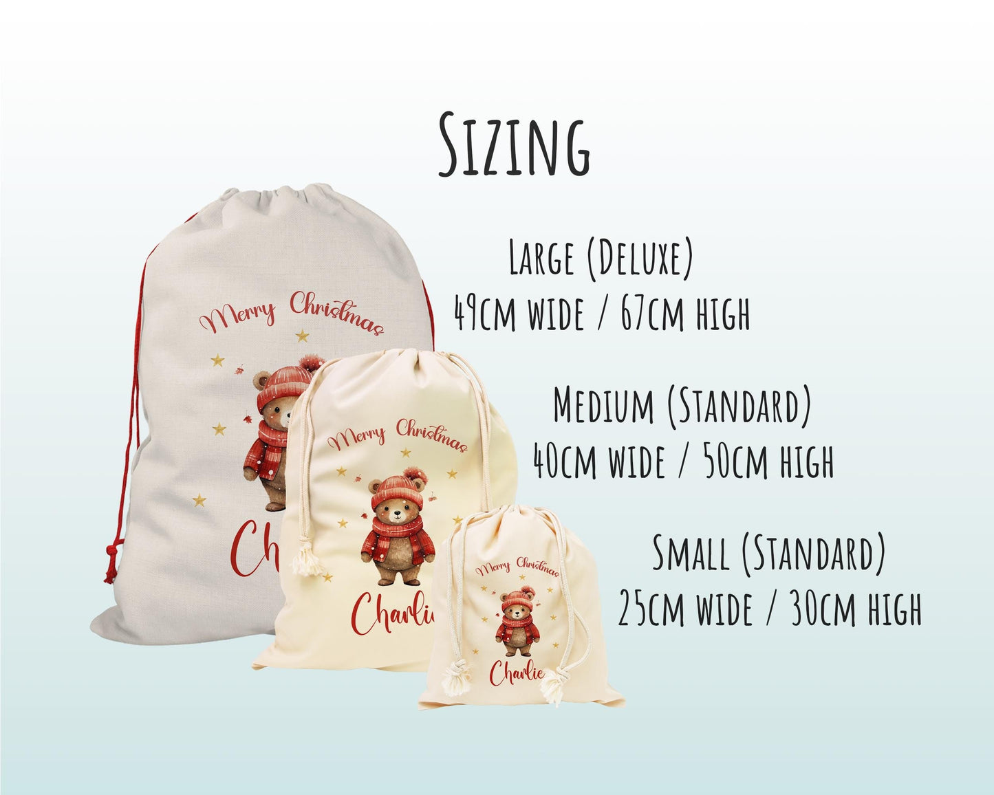 Personalised Christmas Sack - Santa Sack for Kids Presents Xmas Cute Bear Design Stocking Christmas Eve Bag Box for Girls & Boys XS036