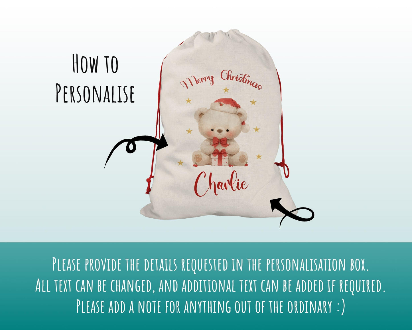 Personalised Christmas Sack - Santa Sack for Kids Presents Xmas Cute Polar Bear Design Stocking Christmas Eve Bag Box for Girls & Boys XS035