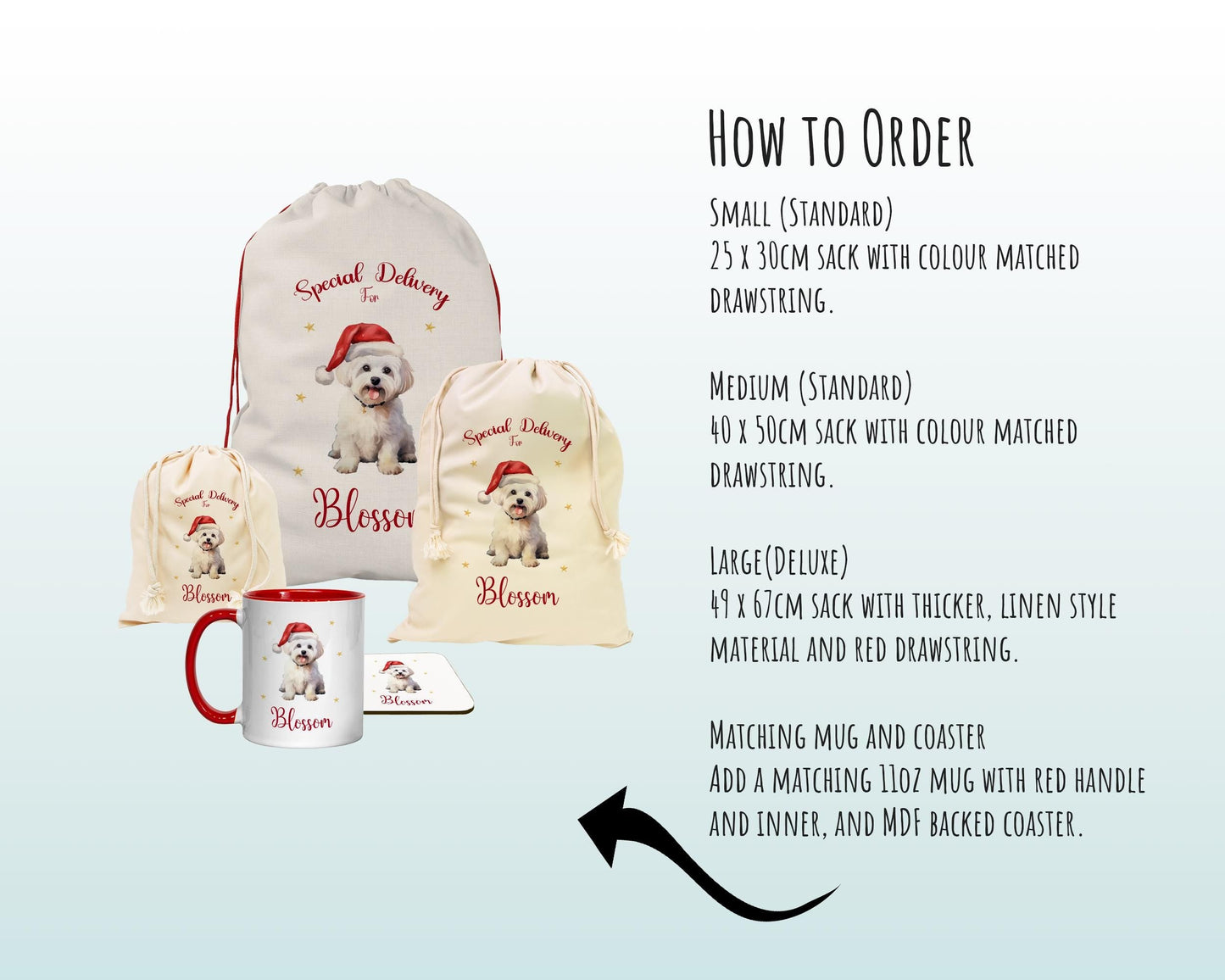 Personalised Maltese Dog Large Christmas Sack - Red Drawstring Bag for Xmas Presents - Christmas Eve Bag Box Decoration for Dogs XS129