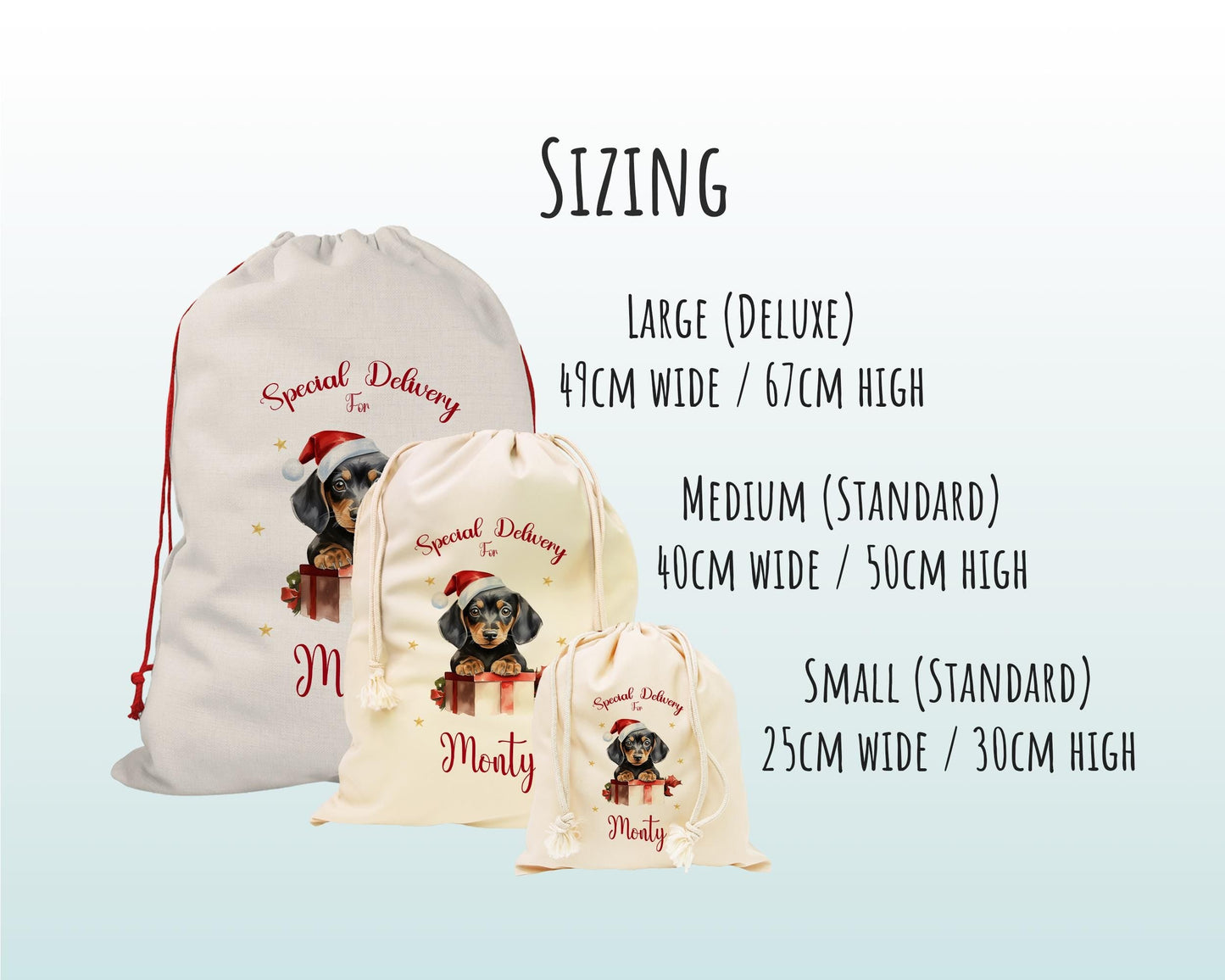 Personalised Dachshund Large Christmas Sack - Red Drawstring Bag for Xmas Presents - Christmas Eve Bag Box Decoration for Dogs XS092