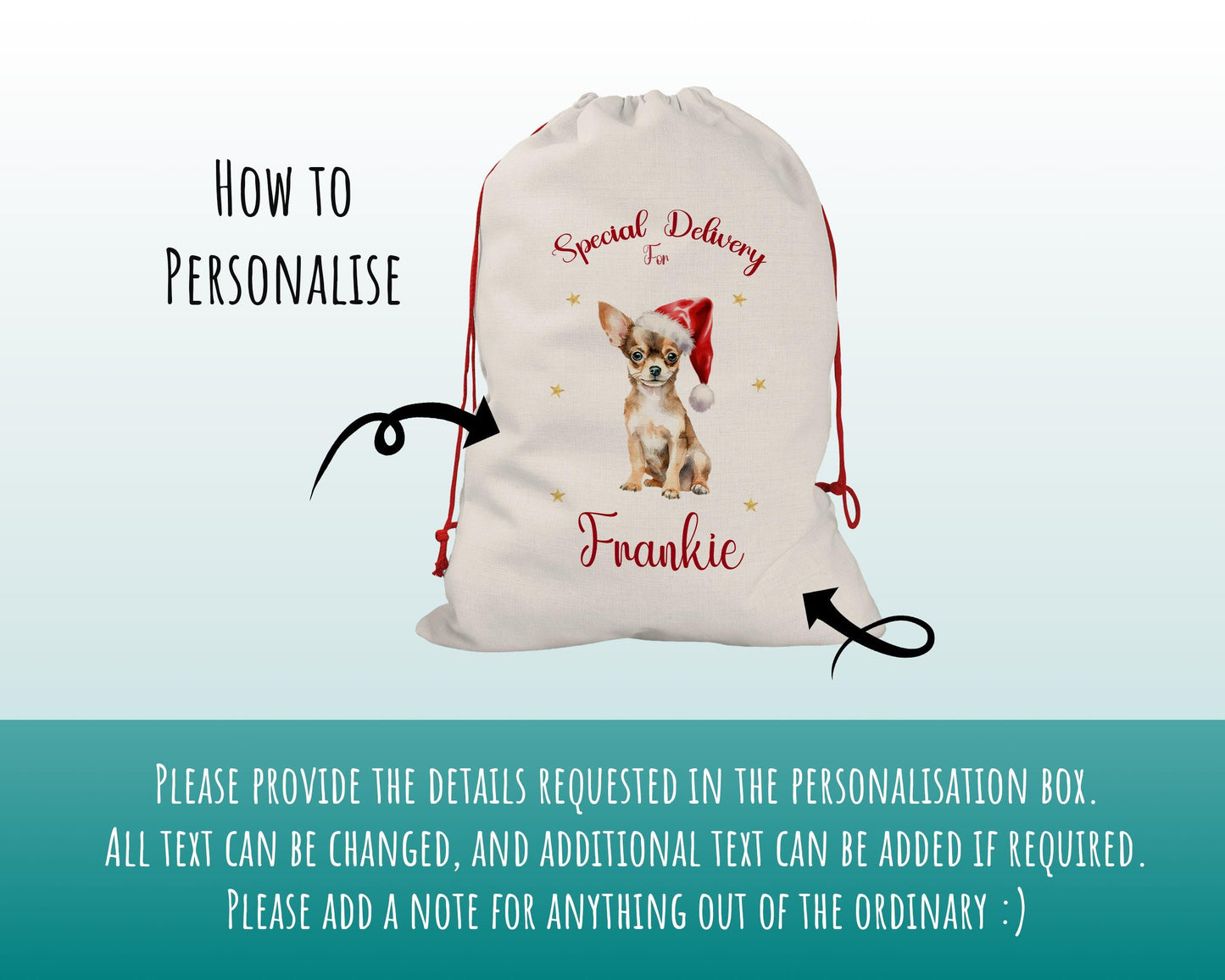 Personalised Chihuahua Large Christmas Sack
