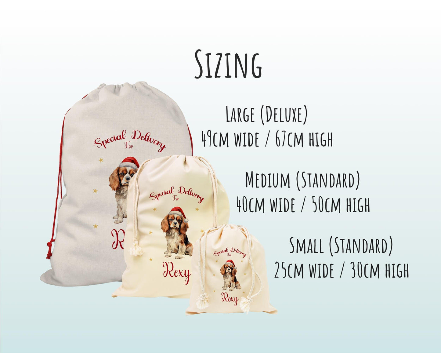 Personalised Cavalier King Charles Spaniel Large Christmas Sack Drawstring Bag for Xmas Presents Christmas Eve Bag Box Decoration Dogs XS083