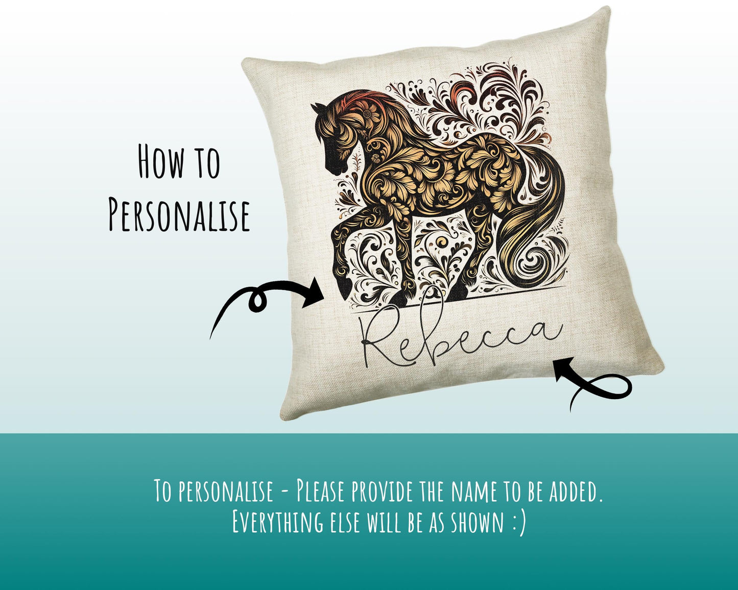 Personalised Horse Lover Cushion Gift Printed Name Design - Cushion Throw Pillow Gift For Boys Nursery Bedroom Birthday Gift G011