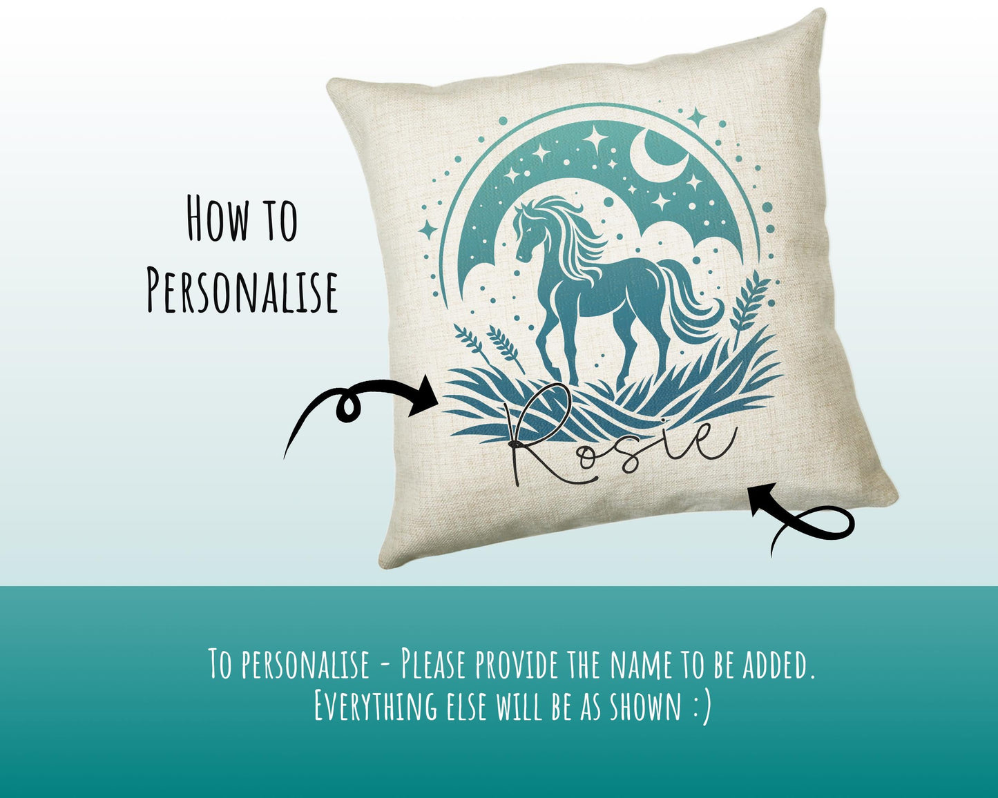 Personalised Horse Lover Cushion Gift Printed Name Design - Cushion Throw Pillow Gift For Boys Nursery Bedroom Birthday Gift G008