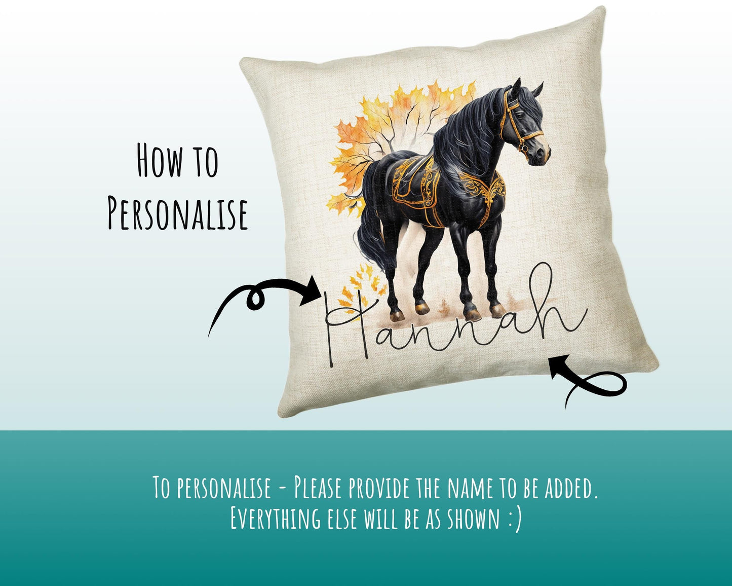 Personalised Horse Lover Cushion Gift Printed Name Design - Cushion Throw Pillow Gift For Boys Nursery Bedroom Birthday Gift G007