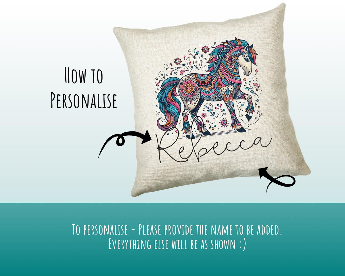 Personalised Horse Lover Cushion Gift Printed Name Design - Cushion Throw Pillow Gift For Boys Nursery Bedroom Birthday Gift G006