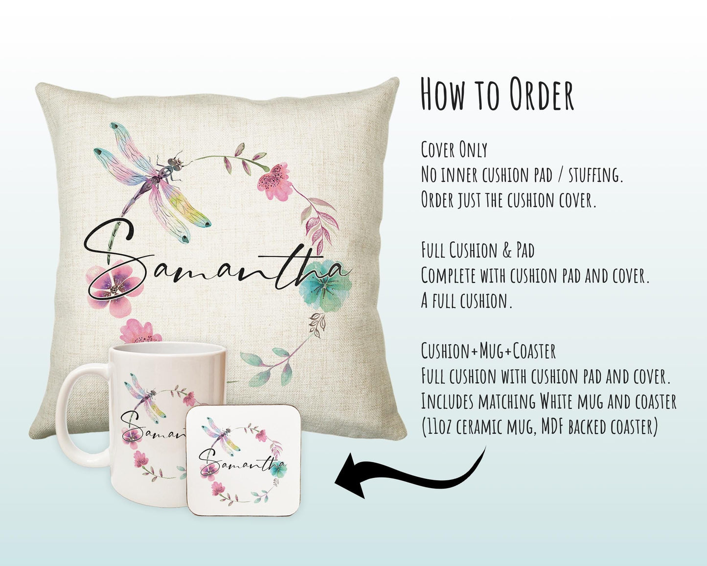 Personalised Dragonfly Cushion Magical Gift Printed Name Design - Pillow Gift For Sitting Room Bedroom Decor  Birthday Christmas Gift CS487