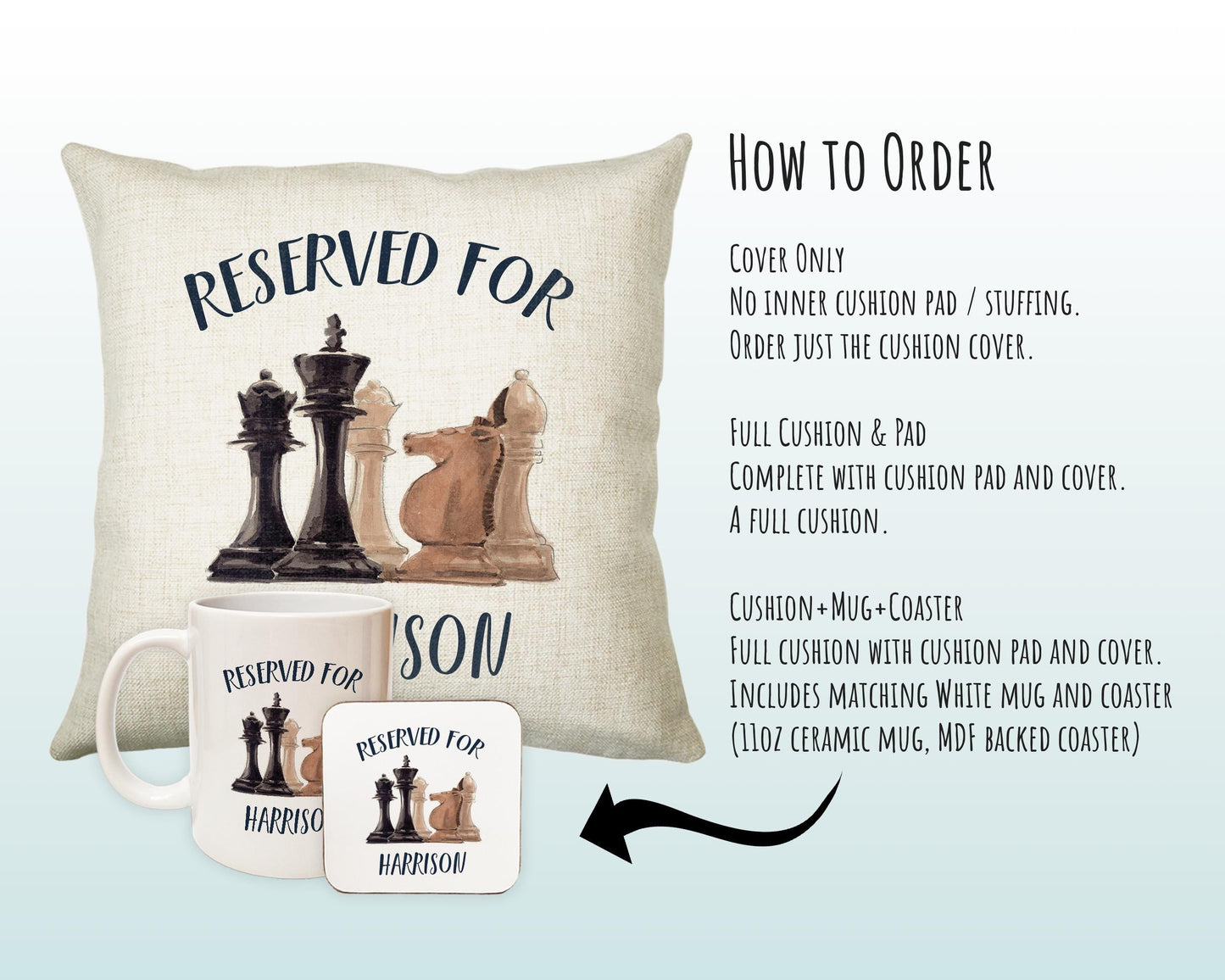 Personalised Chess Reserved For Cushion Gift Printed Name Design Cushion Throw Pillow Gift For Him Her Christmas Gift CS354