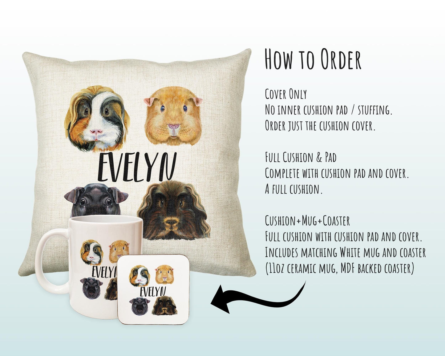Personalised Guinea Pig Cushion Gift Printed Name Design - Cushion Throw Pillow Gift For Mum Friend Bedroom Birthday Christmas Gift CS331