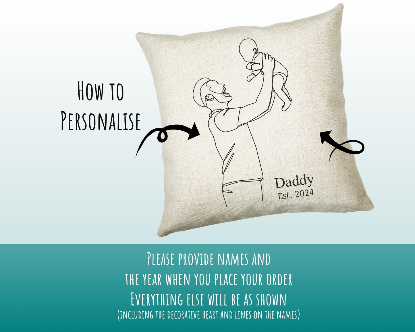 First Fathers Day Cushion Personalised Gift for Dad - Our 1st First Fathers Day Gift For Daddy - Dad and Baby Gift from Newborn SMC001