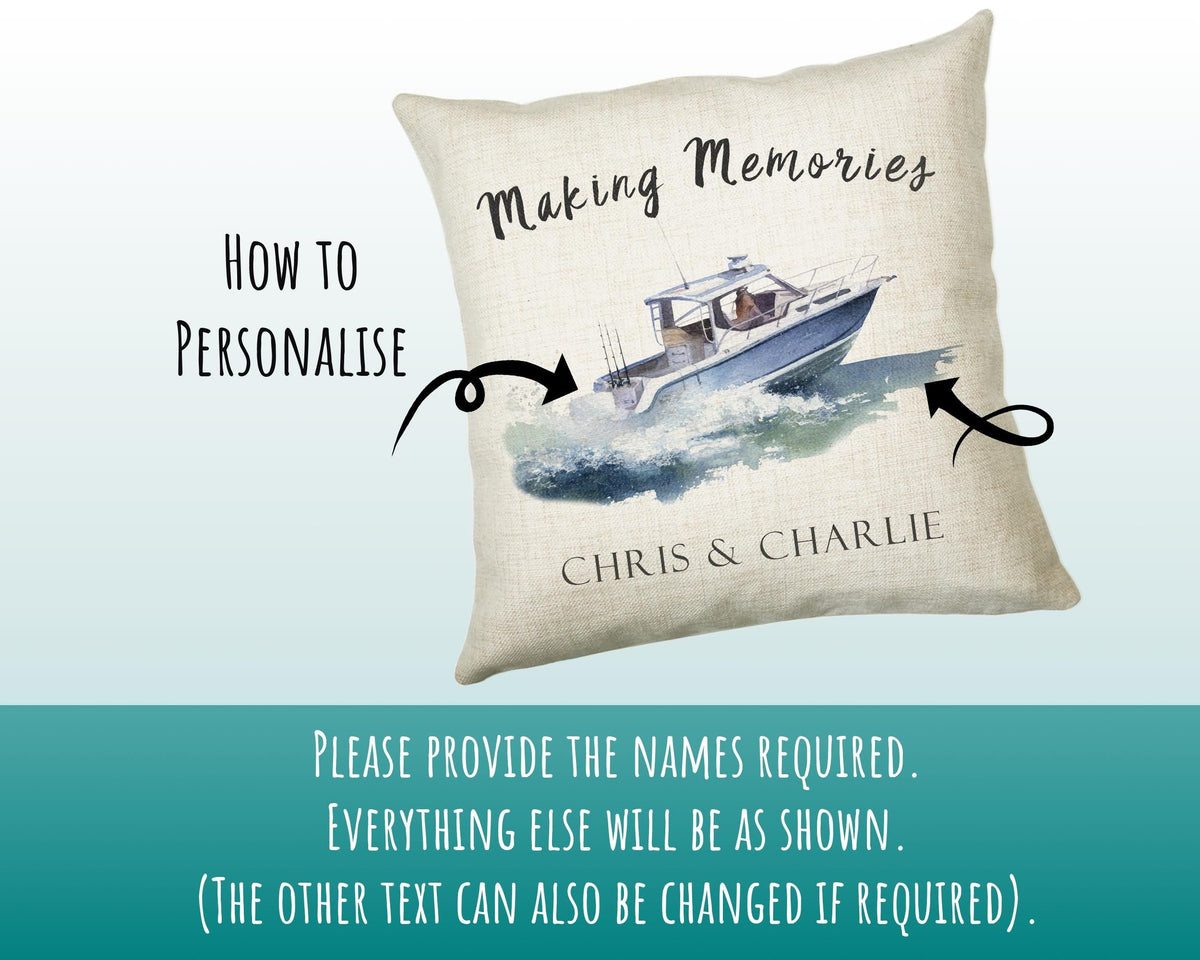 Personalised Boat Cushion Gift Making Memories Printed Name Watercolour Design Cushion Throw Pillow Gift For Him Her Christmas Gift CS370