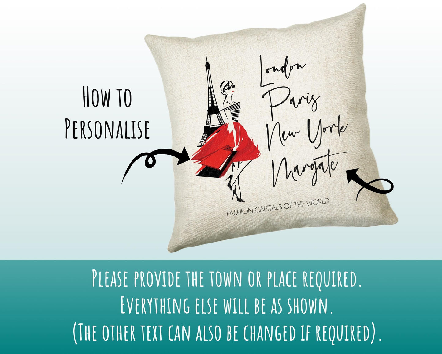 Personalised Fashion Cushion Custom Design Gift - London Paris New York - Fashion Lover Eiffel Tower Pillow Gift CS317