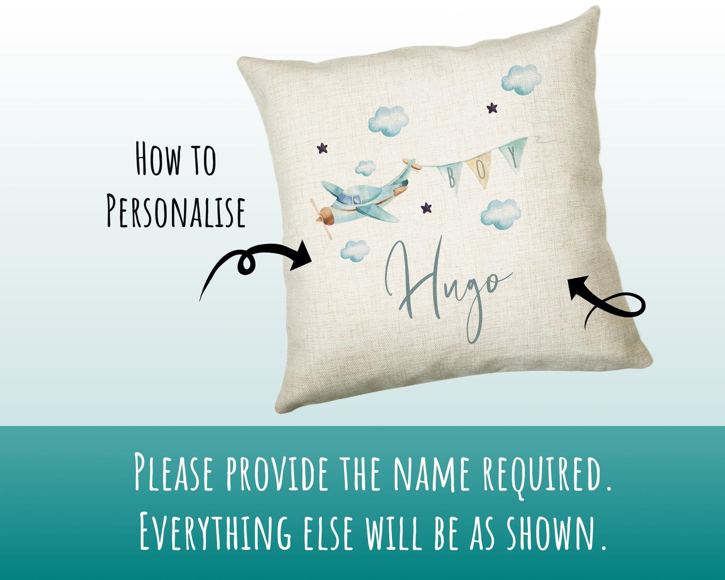 Personalised Plane Baby Boy Cushion New Baby Gift Printed Name Design - Pillow Gift For Girls Boys Nursery Bedroom Decor Gift CS261