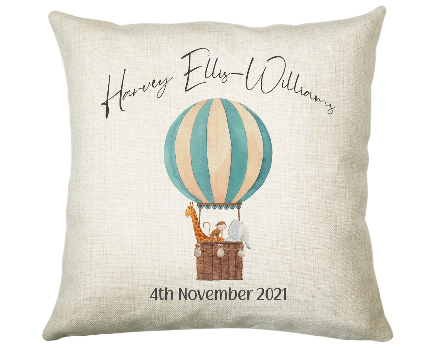 Personalised Baby Cushion New Baby Gift Hot Air Balloon Printed Name Design - Pillow Gift For Girls Boys Nursery Bedroom Decor Gift CS323