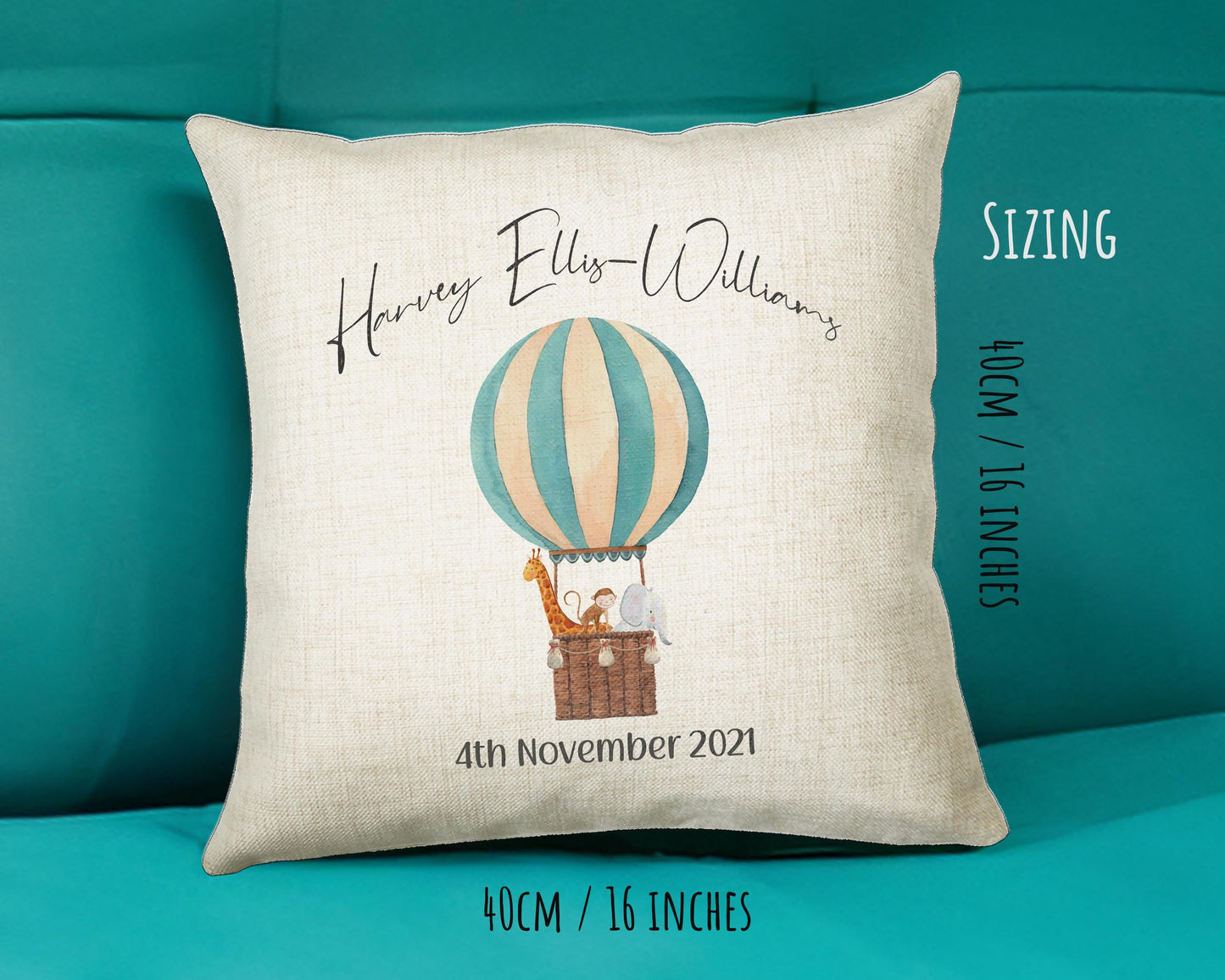 Personalised Baby Cushion New Baby Gift Hot Air Balloon Printed Name Design - Pillow Gift For Girls Boys Nursery Bedroom Decor Gift CS323