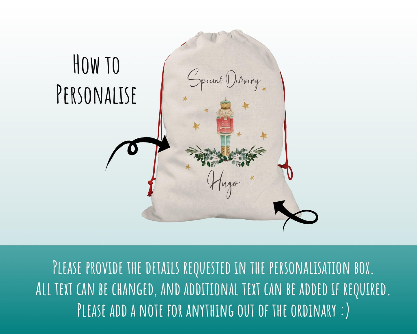 Personalised Large Christmas Sack Xmas Classic Toy Soldier Name Star Stocking Gift Girls Boys Sack Red Drawstring Christmas Decoration SK161