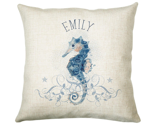 Personalised Seahorse Cushion Gift Printed Name Design - Nautical Sea Horse Throw Pillow Gift For Her Mum Gift Christmas Gift CS202