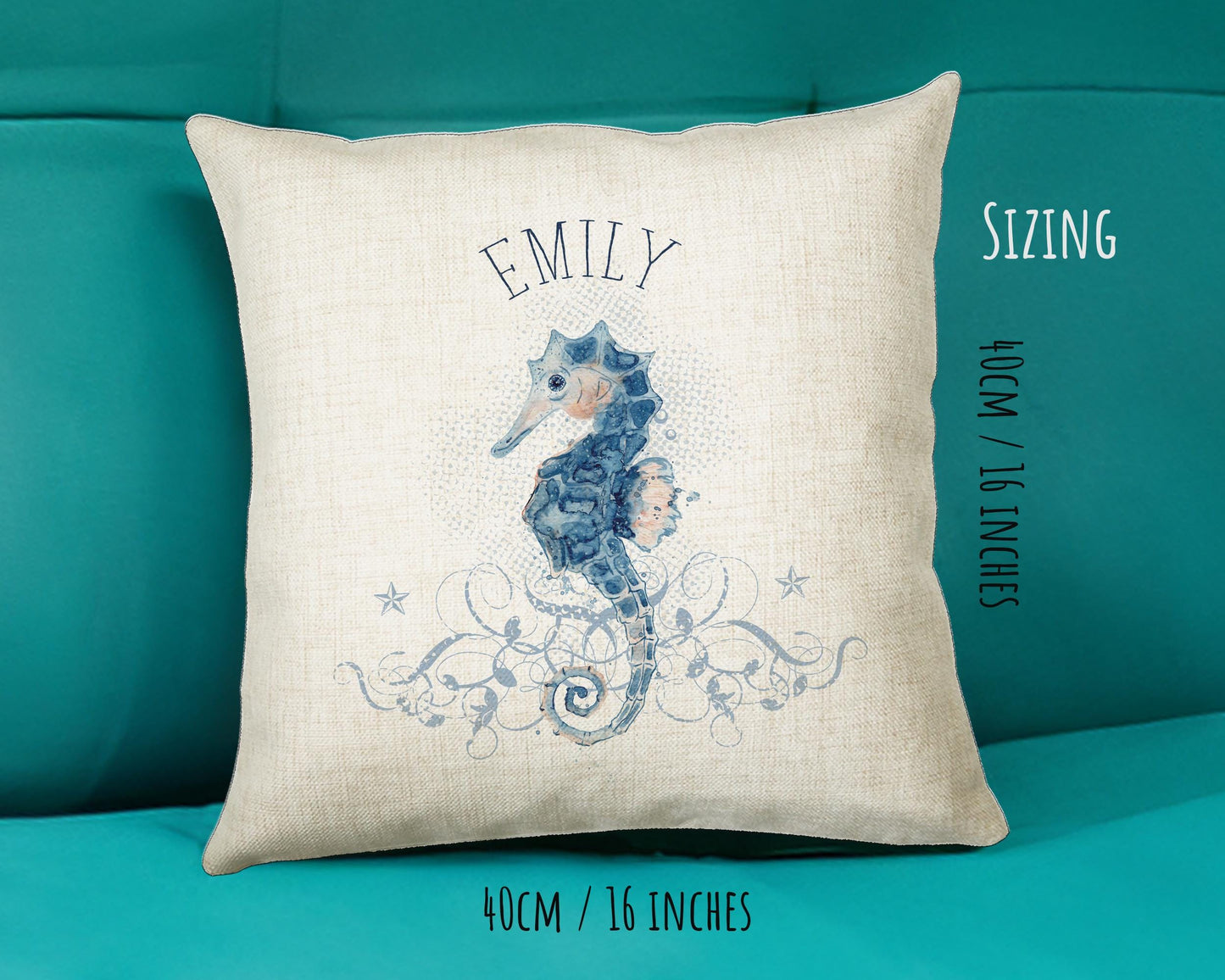 Personalised Seahorse Cushion Gift Printed Name Design - Nautical Sea Horse Throw Pillow Gift For Her Mum Gift Christmas Gift CS202