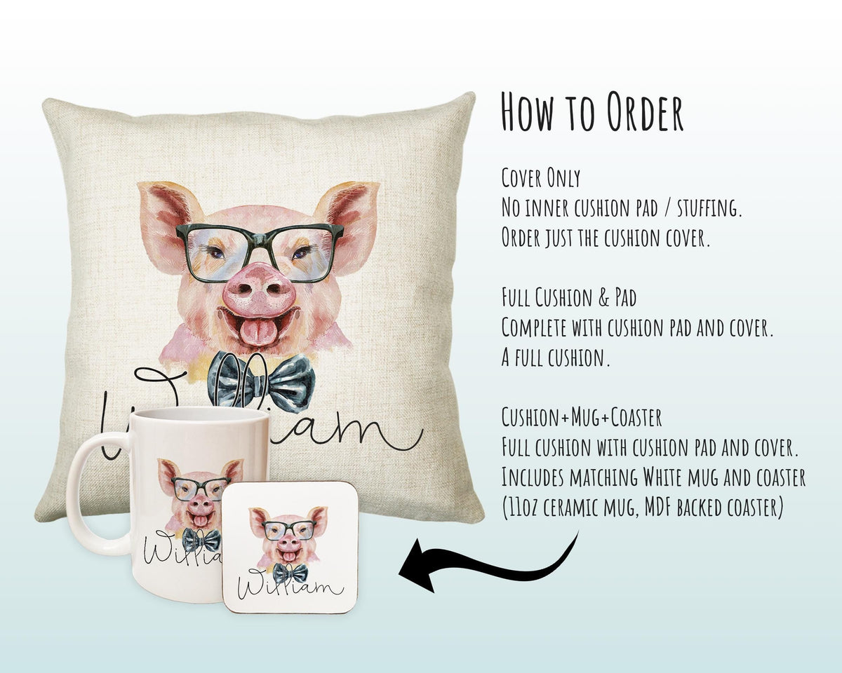 Personalised Hipster Pig Cushion Gift Printed Name Design - Cushion Throw Pillow Gift For Mum Friend Bedroom Birthday Christmas Gift CS144