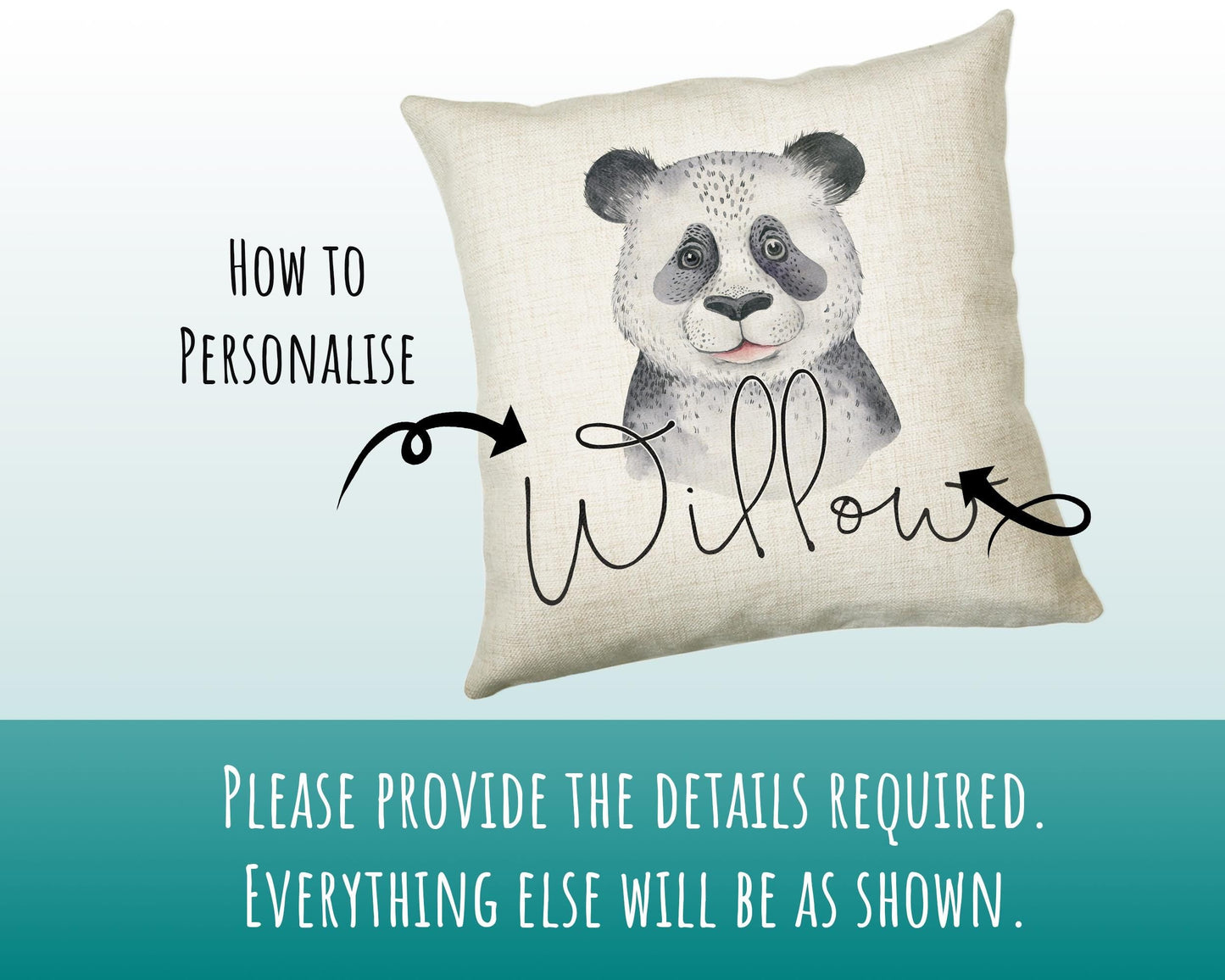 Personalised Panda Bear Cushion Gift Printed Name Design - Cushion Throw Pillow Gift For Boys Nursery Bedroom Birthday Christmas Gift CS028