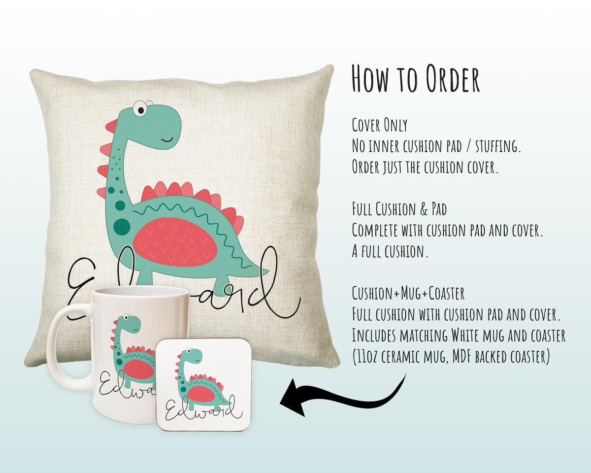 Personalised Dinosaur Cushion Gift Printed Name Design - Cushion Throw Pillow Gift For Boys Nursery Bedroom Birthday Christmas Gift CS010