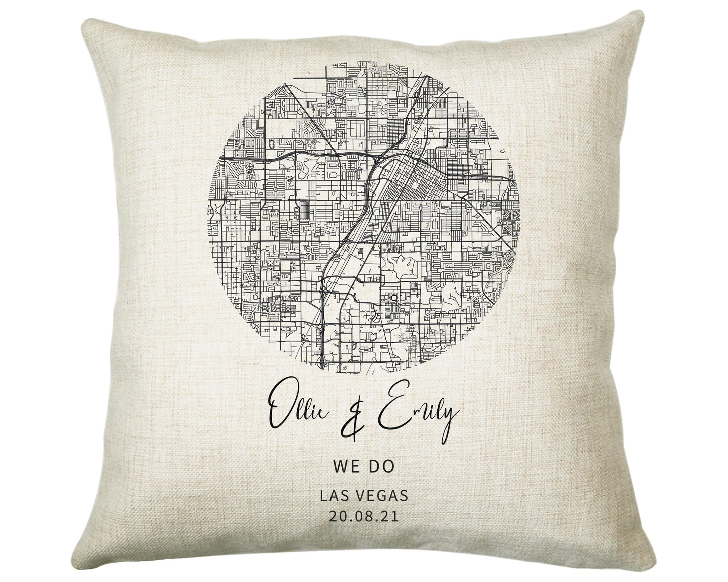 Personalised City Map Cushion Las Vegas Anniversary Engagement Wedding Gift Name Design - Cushion Pillow Gift For Newly Married Couple CS432