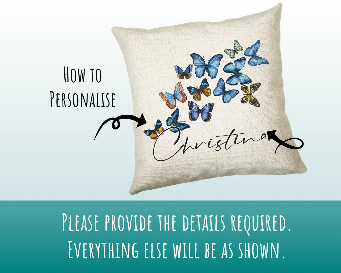 Personalised Butterfly Cushion Magical Gift Printed Name Design - Pillow Gift For Sitting Room Bedroom Decor  Birthday ChristmasGift CS485