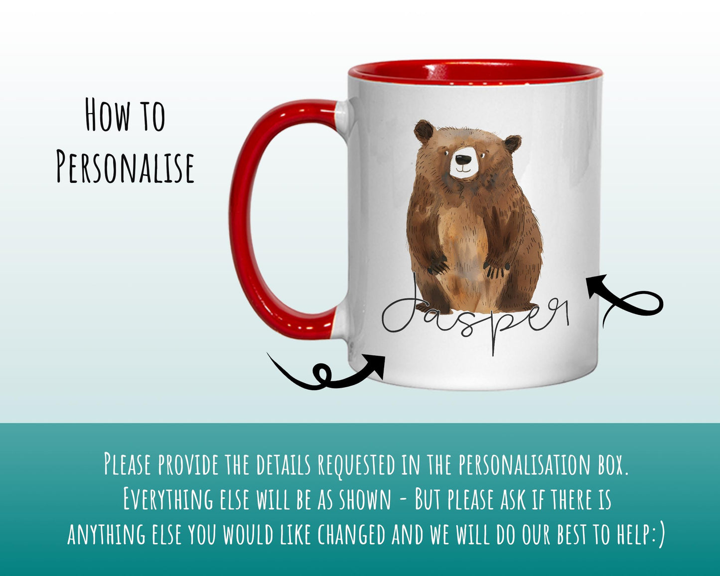 Personalised Bear Gift Mug - Ceramic Coffee Tea Hot Chocolate Mug Coaster Cute Bear Animal Lover - Secret Santa Gift Idea Wild Animal MG0866