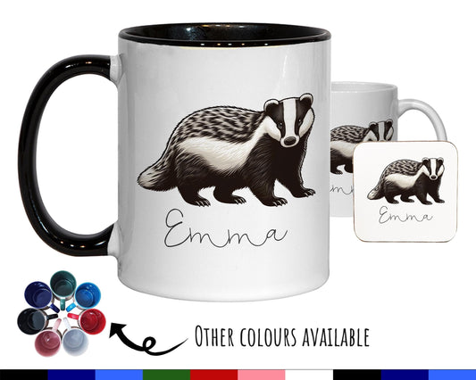 Personalised Badger Gift Mug - Ceramic Coffee Tea Hot Chocolate Mug Coaster Cute Animal Lover - Secret Santa Gift Idea Wildlife MG0872